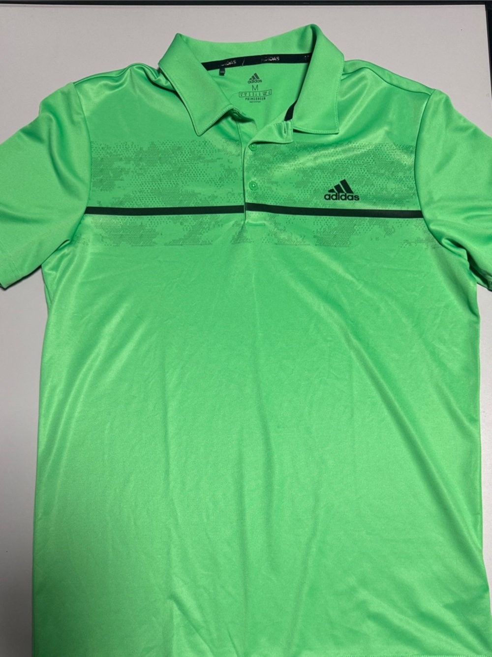 adidas Men's Neon Green Golf Polo with Chest Stripe